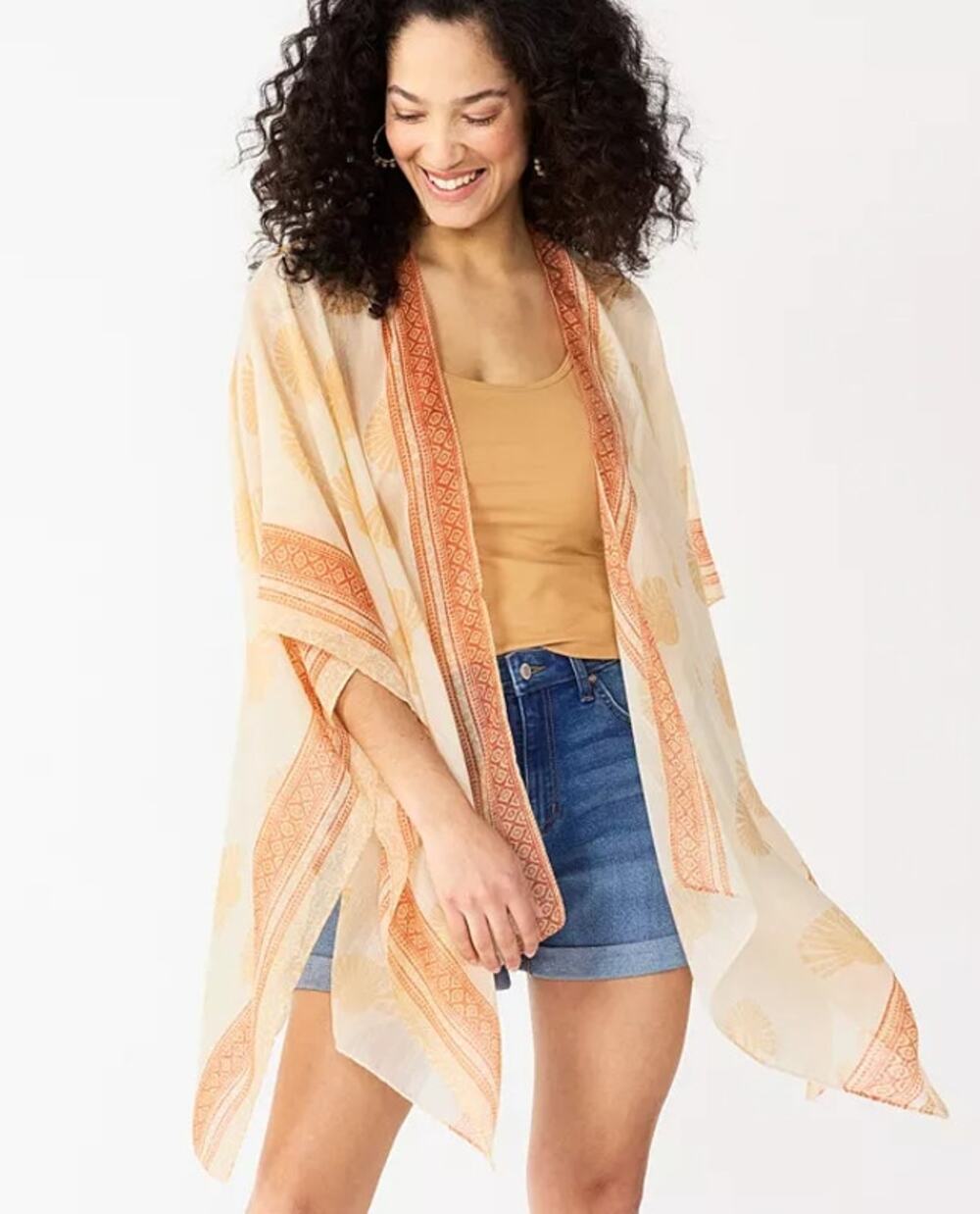 Women's Sonoma Goods For Life Sun Dial Tacked Ruana Kimono Orange One Size NWT